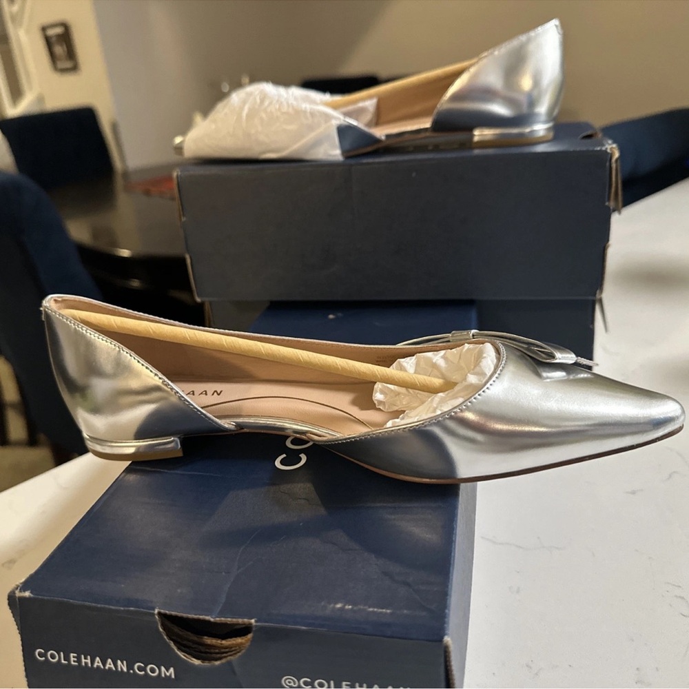 Cole Haan Women's Metallic Silver Loafers - Picture 2 of 7
